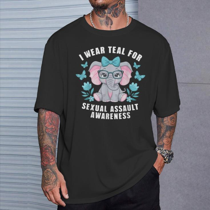Sexual Assault Awareness I Wear Teal Cute Elephant 2024 T-Shirt Gifts for Him