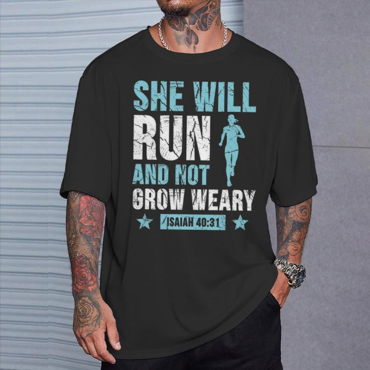 She Will Run And Not Grow Weary Isaiah T-Shirt Gifts for Him