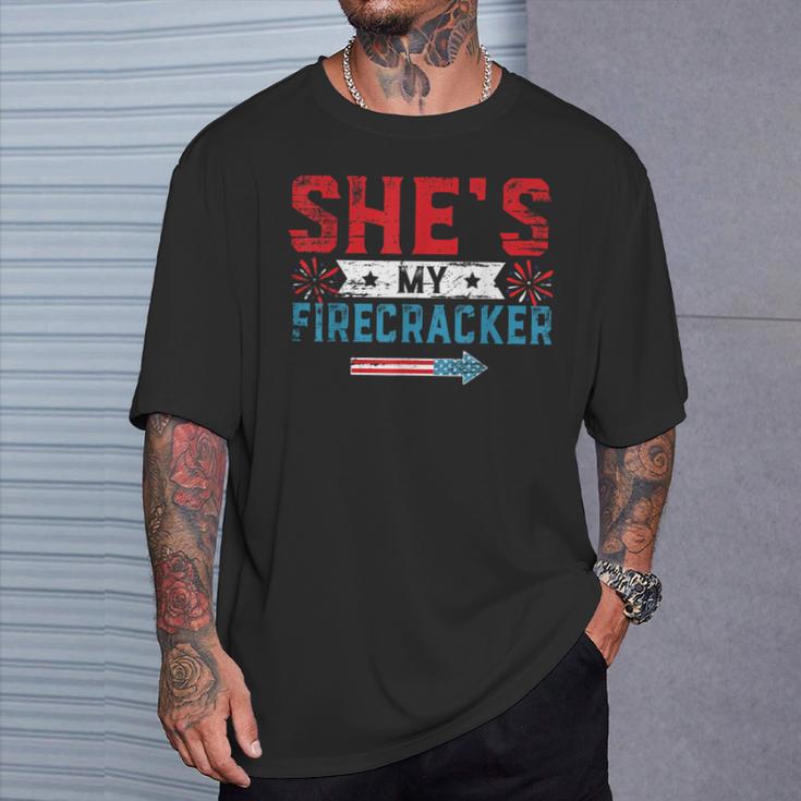 She's My Firecracker His And Hers 4Th July Matching Couples T-Shirt Gifts for Him