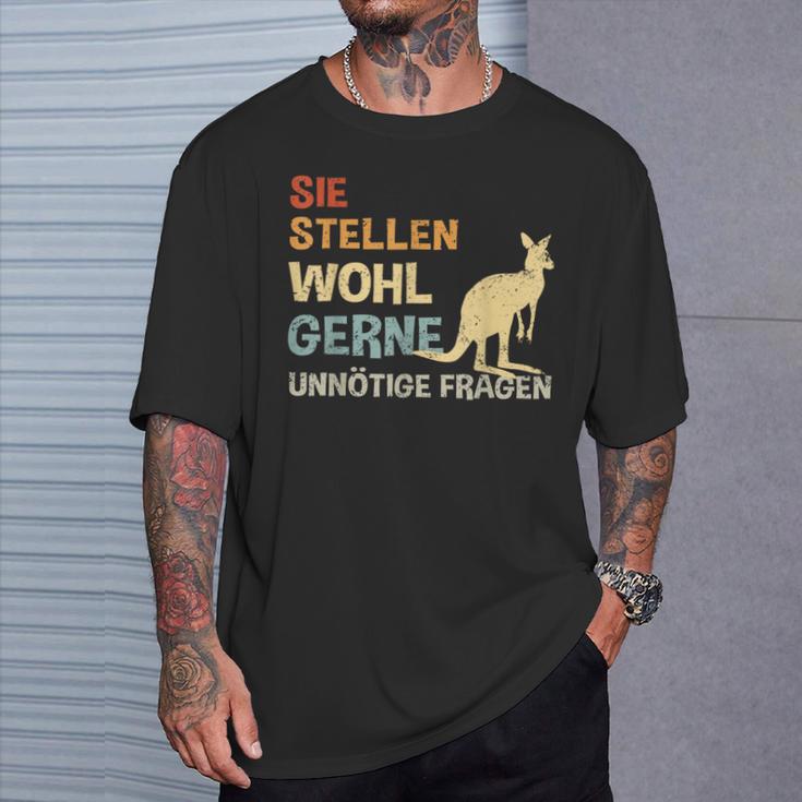 Sie Stellen Wohl Gerne Unnecessary Fragen Retro Kangaroo S T-Shirt Geschenke für Ihn