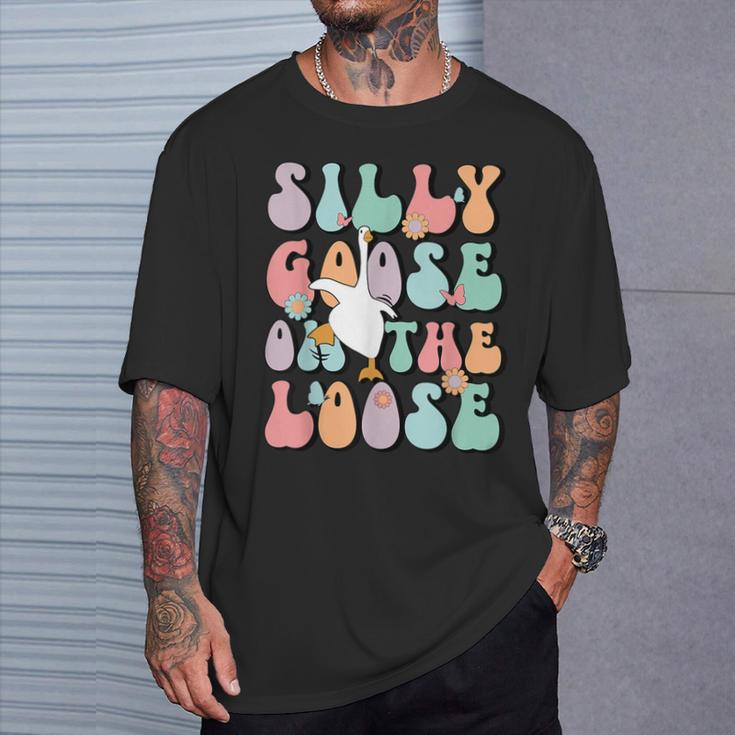 Silly Goose On The Loose Groovy Silliest Goose Lover T-Shirt Gifts for Him