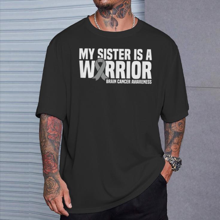 My Sister Is A Warrior Grey Ribbon Brain Cancer Awareness T-Shirt Gifts for Him