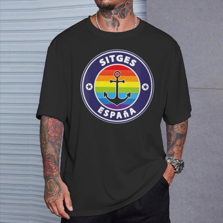 Sitges Spain Beach Retro Sailing Holiday Surfer Lgbt Souvenir T-Shirt Gifts for Him