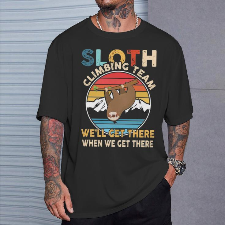 Sloth Climbing Team Retro Vintage Hiking Climbing T-Shirt Gifts for Him