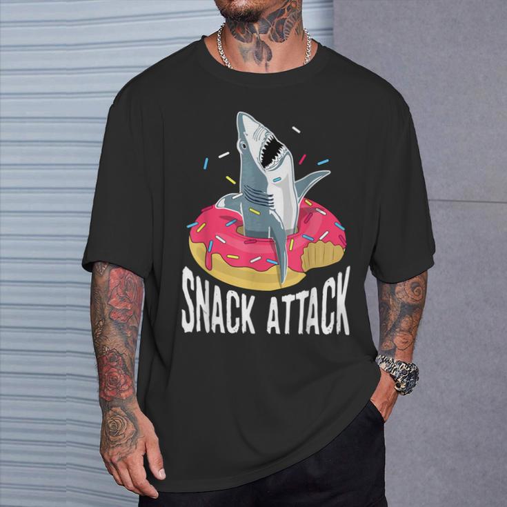 Snack Attack Doughnut Float Shark Women T-Shirt Gifts for Him