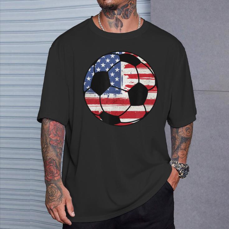 Soccer American Flag United States Ball T-Shirt Gifts for Him