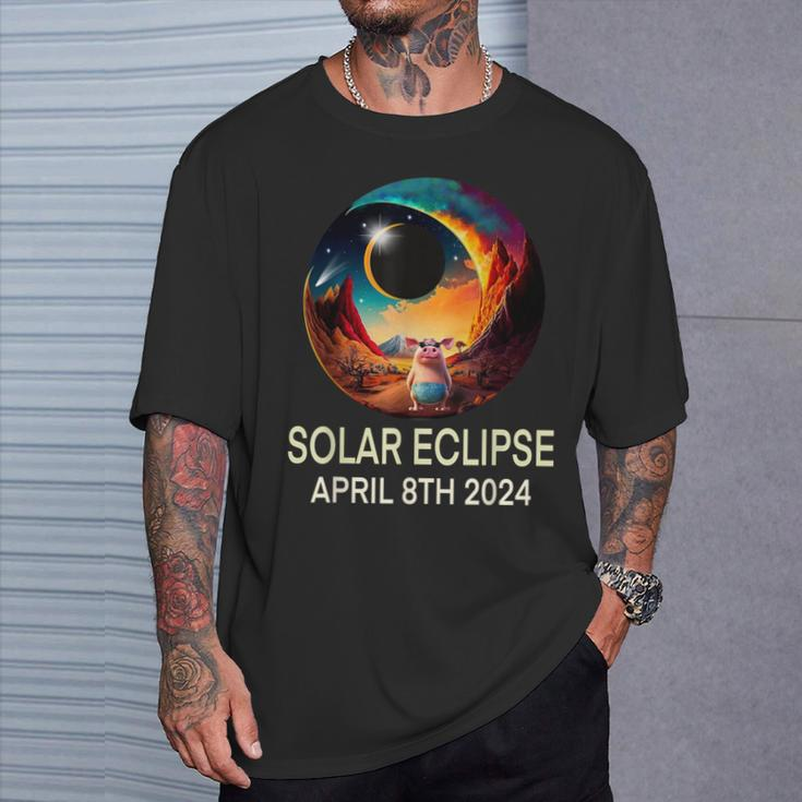 Solar Eclipse 2024 Apparel Pig Wearing Solar Eclipse Glasses T-Shirt Gifts for Him