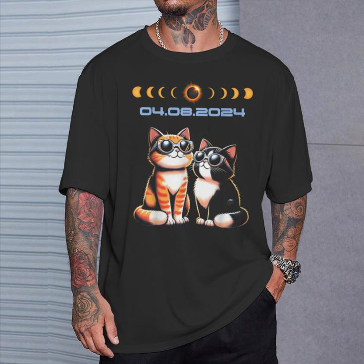 Solar Eclipse 2024 Cats Wearing Solar Eclipse Glasses T-Shirt Gifts for Him