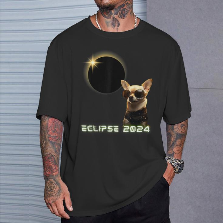 Solar Eclipse 2024 Chihuahua Wearing Glasses T-Shirt Gifts for Him