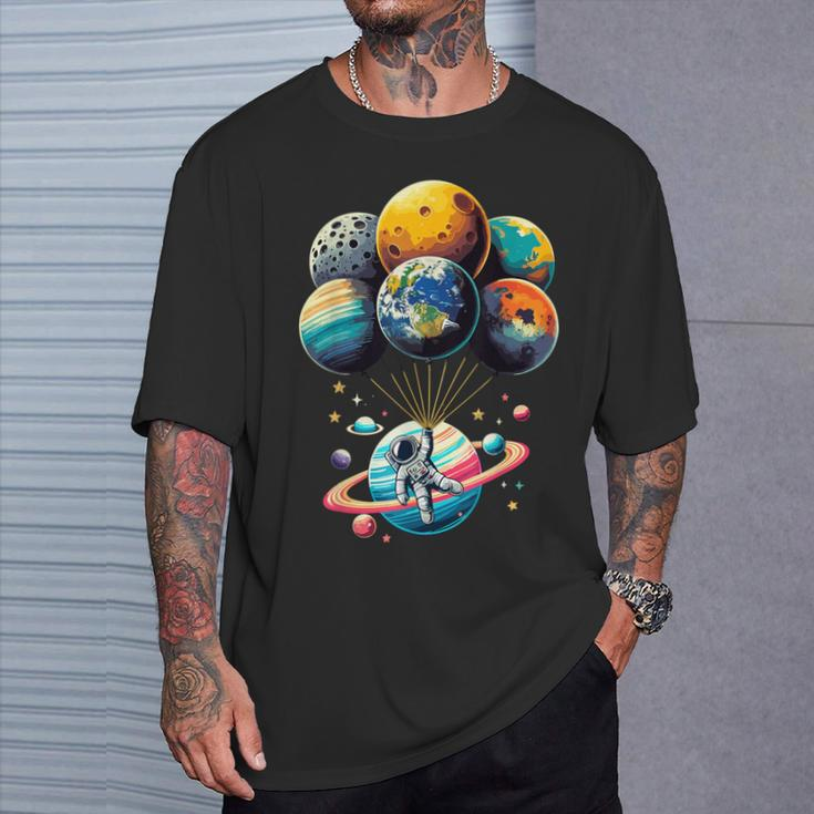 Solar System Astronaut Holding Planet Balloons Space T-Shirt Gifts for Him