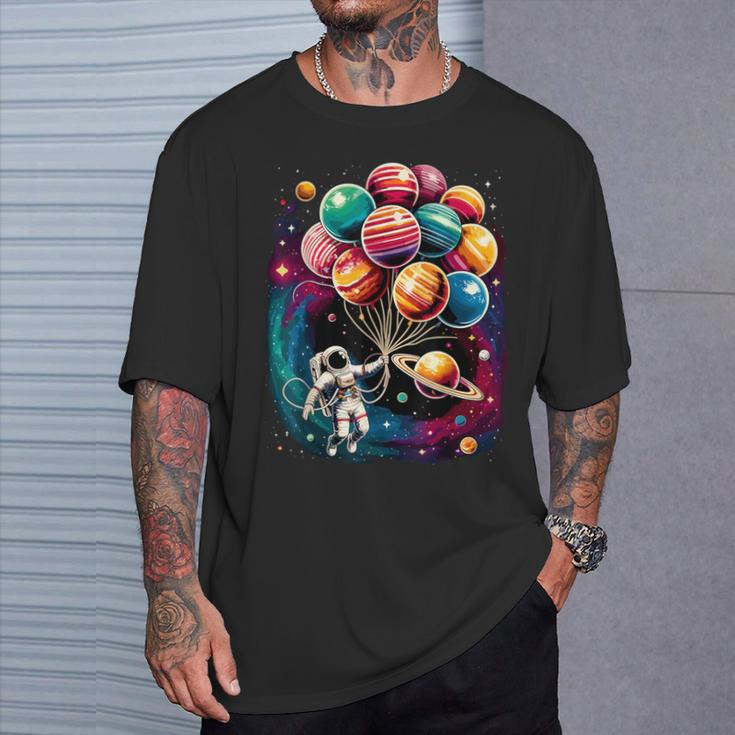 Solar System Astronaut Holding Planet Balloons Stem T-Shirt Gifts for Him