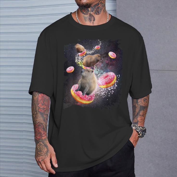 Space Capybara Riding Donut Galaxy Capybaras T-Shirt Gifts for Him