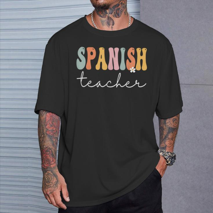 Spanish Teacher Groovy Appreciation Day Back To School T-Shirt Gifts for Him