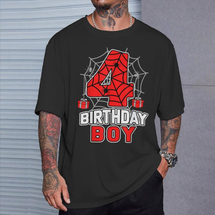 Spider 4Th Birthday Boy Spider Theme Birthday Boy 4 Year T-Shirt Gifts for Him