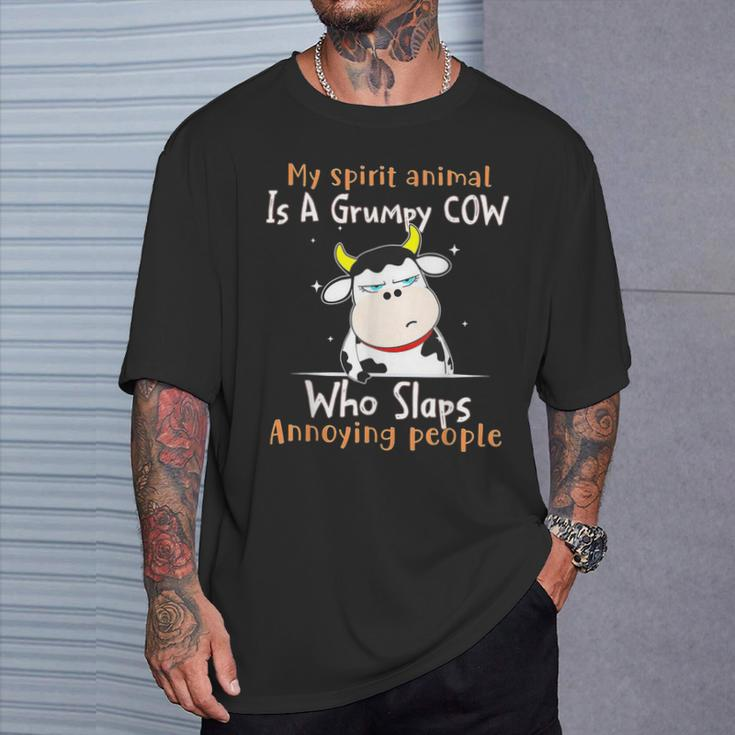 My Spirit Animal Is A Grumpy Cow Who Slaps Annoying People T-Shirt Gifts for Him