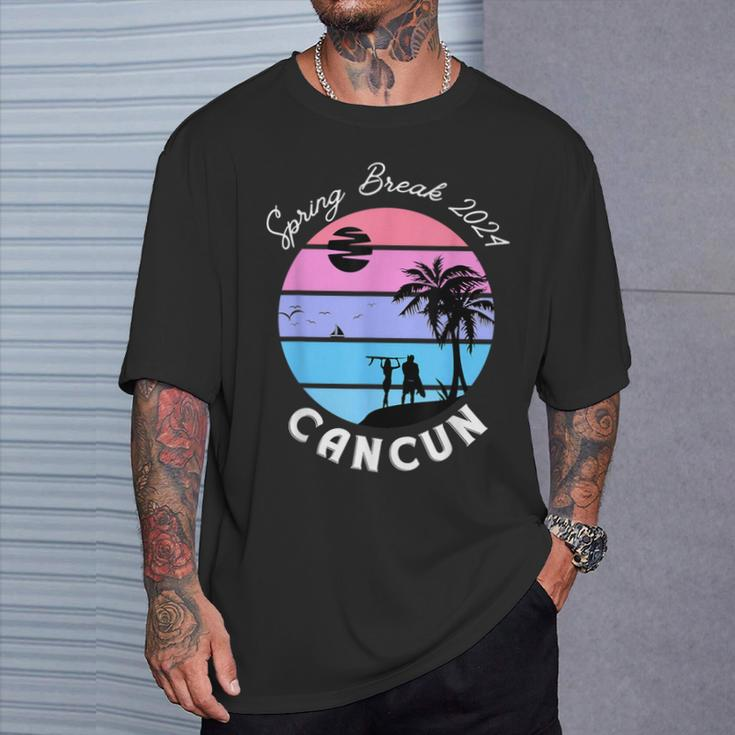 Spring Break 2024 Cancun Mexico Beach Retro Surf Vacation T-Shirt Gifts for Him