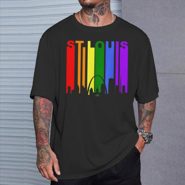 St Louis Missouri Lgbtq Gay Pride Rainbow Skyline T-Shirt Gifts for Him