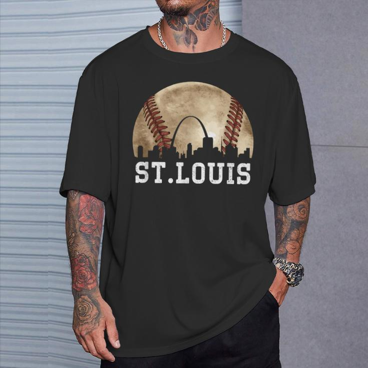 St Louis Skyline City Vintage Baseball Lover T-Shirt Gifts for Him