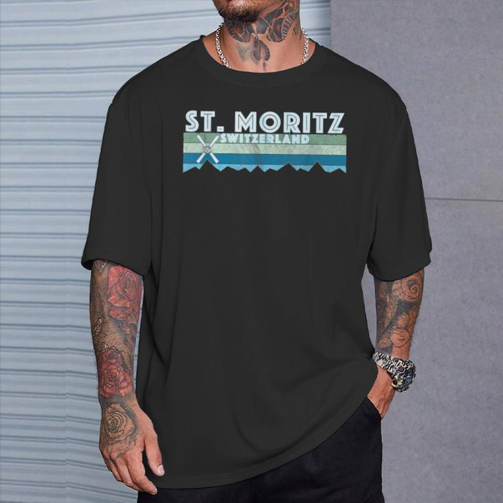 St Moritz Ski Illustration Retro Vintage St Moritz T-Shirt Geschenke für Ihn
