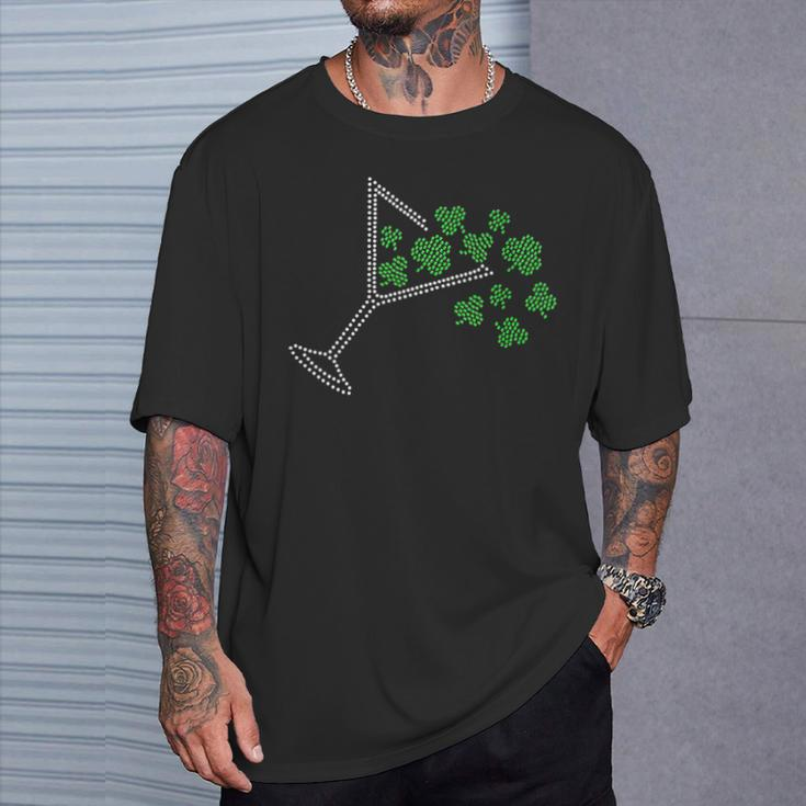 St Patrick's Day Martini Clover Bling Rhinestone Paddy's Day T-Shirt Gifts for Him