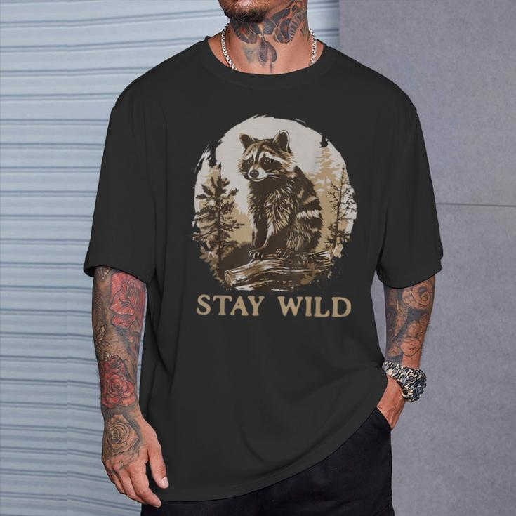 Stay Wild Cottagecore Aesthetic Raccoon Lover Vintage Racoon T-Shirt Gifts for Him