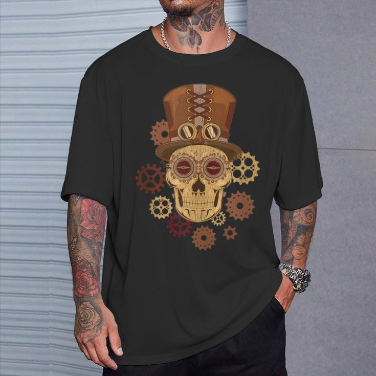 Steampunk Skull Gears Goggles Hat Science Fiction Lover T-Shirt Gifts for Him