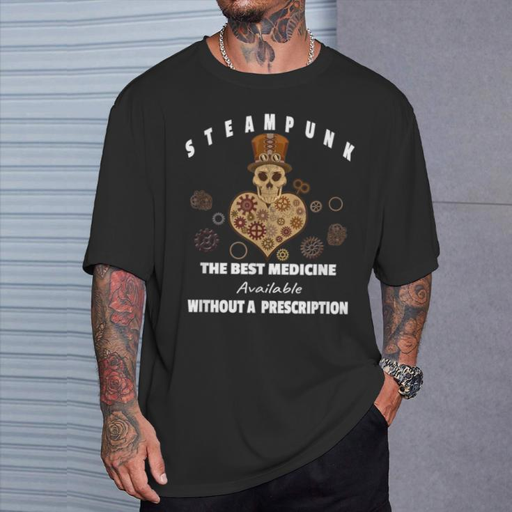 Steampunk Skull Heart Gears Distressed Science Retro T-Shirt Gifts for Him