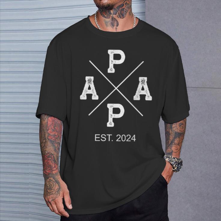 Stolzer Papa 2024 Papa Life Papa Est 2024 T-Shirt Geschenke für Ihn