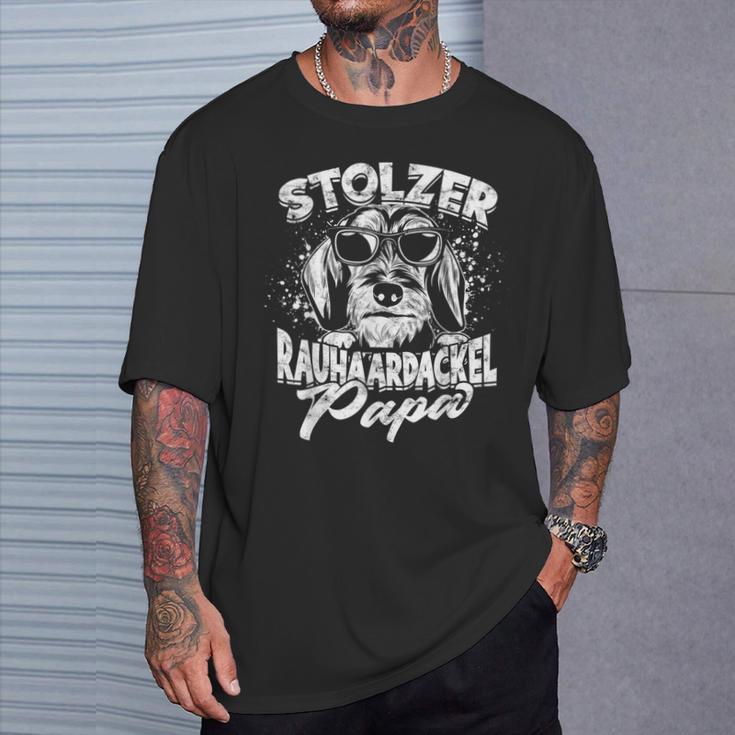 Stolzer Rauhaardackel Papa Herrchen Dogs Dachshund T-Shirt Geschenke für Ihn