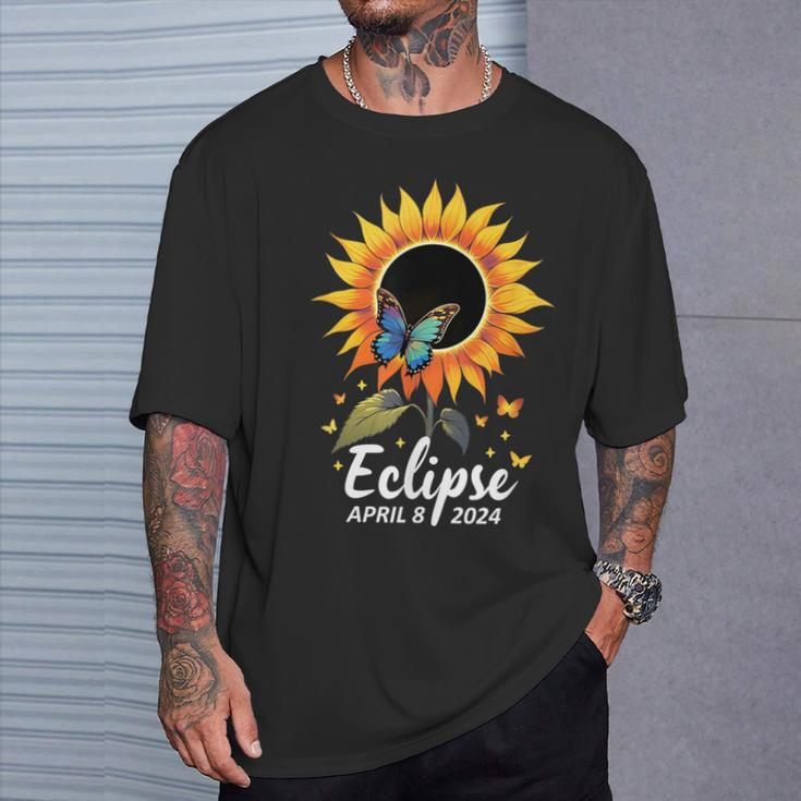 Sunflower Butterflies Flowers Total Solar Eclipse 2024 T-Shirt Gifts for Him