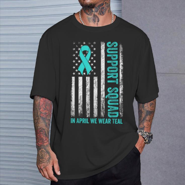 Support Squad American Flag Sexual Assault Awareness Month T-Shirt Gifts for Him