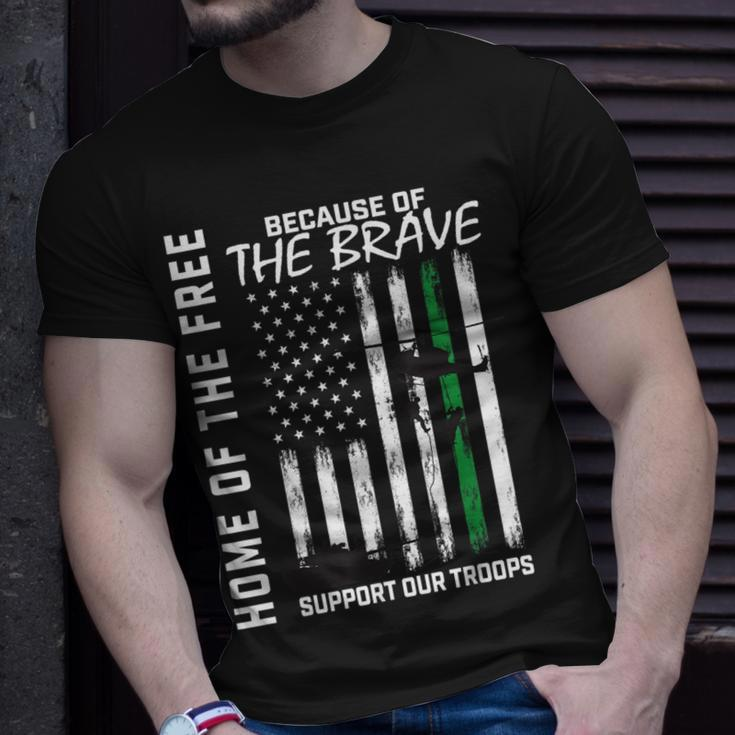 Support Our Troops Military Thin Green Line American Flag T-Shirt Gifts for Him