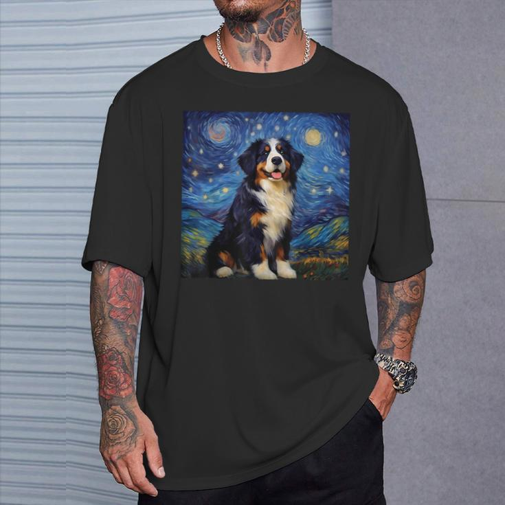 Surreal Starry Night Bernese Mountain Dog T-Shirt Gifts for Him