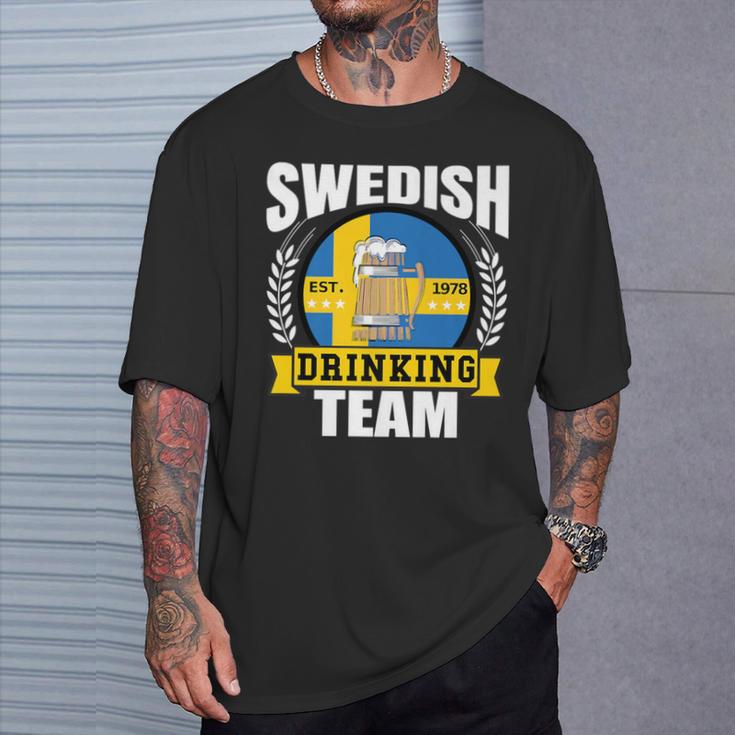 Swedish Drinking Team Sweden Flag Beer Party Idea T-Shirt Gifts for Him