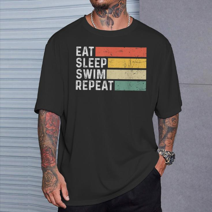 Swimming Swimmer Retro Vintage Eat Sleep Swim Repeat T-Shirt Gifts for Him