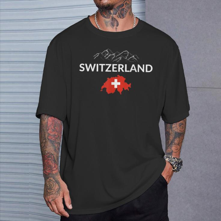 Switzerland Flag Hiking Holiday Switzerland Swiss Flag T-Shirt Geschenke für Ihn