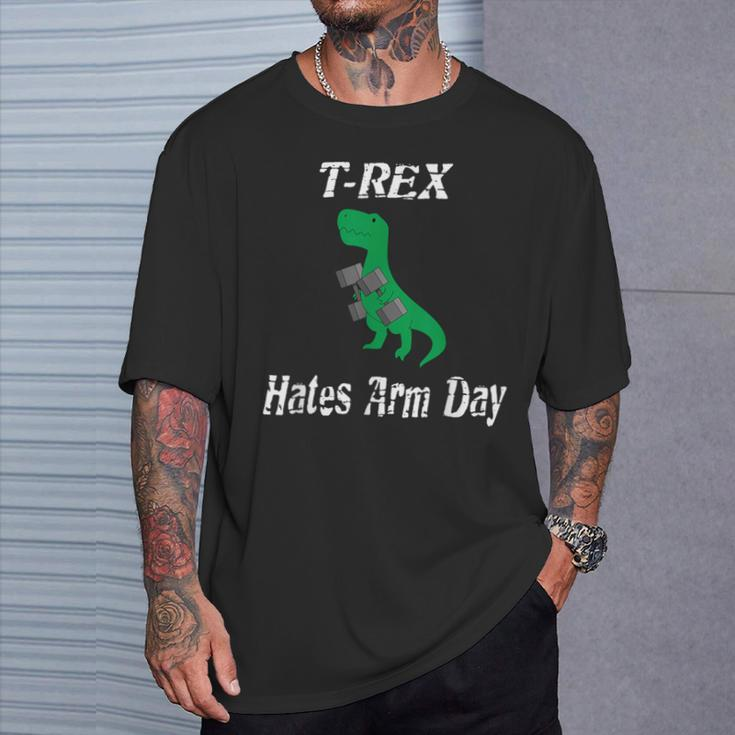 T-Rex Hates Arm Days Humorous Dinosaur Weight Lifting T-Shirt Gifts for Him