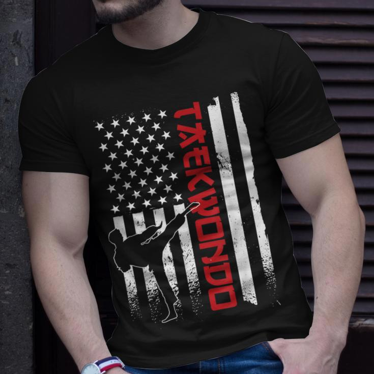 Taekwondo American Flag Taekwondo Fighter Us Flag T-Shirt Gifts for Him