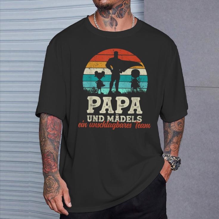 Team Papa Tochter Zwei Kinderatertag Bester Super Papa T-Shirt Geschenke für Ihn