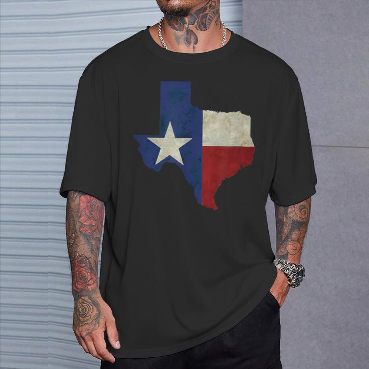 Texas State Map Flag Distressed T-Shirt Gifts for Him