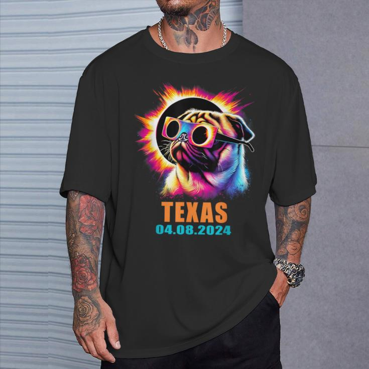 Texas Total Solar Eclipse 2024 Pug Dog With Glasses T-Shirt Gifts for Him