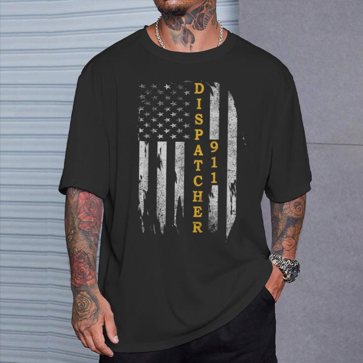 Thin Gold Line Flag American Usa Patriotic 911 Dispatcher T-Shirt Gifts for Him