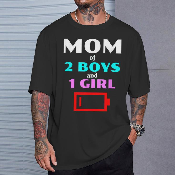 Tired Mom Of 2 Boys And 1 Girl Mother Sons Daughters T-Shirt Gifts for Him