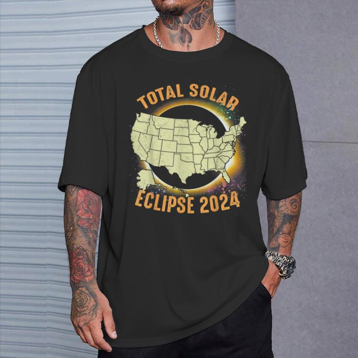 Total Solar Eclipse 2024 American Us Map Colorful T-Shirt Gifts for Him