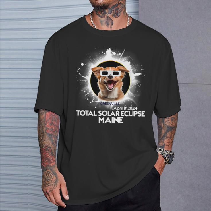 Total Solar Eclipse 2024 Greenville Maine Eclipse Dog T-Shirt Gifts for Him