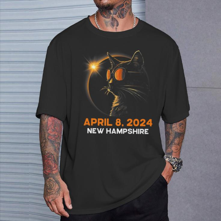Total Solar Eclipse 2024 New Hampshire Cat Lover Glasses T-Shirt Gifts for Him