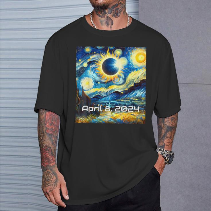 Total Solar Eclipse 2024 Starry Night Painting Van Gogh T-Shirt Gifts for Him