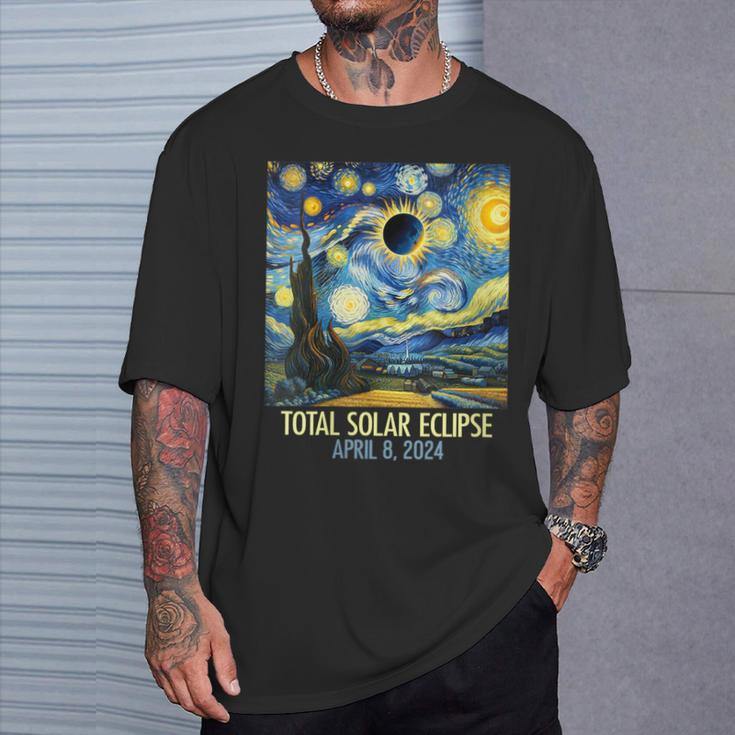 Total Solar Eclipse 2024 Starry Night Totality Van Gogh T-Shirt Gifts for Him
