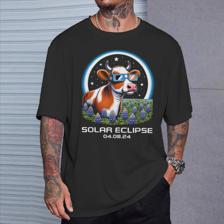 Total Solar Eclipse 2024 Texas Bluebonnet Cow Totality Cute T-Shirt Gifts for Him