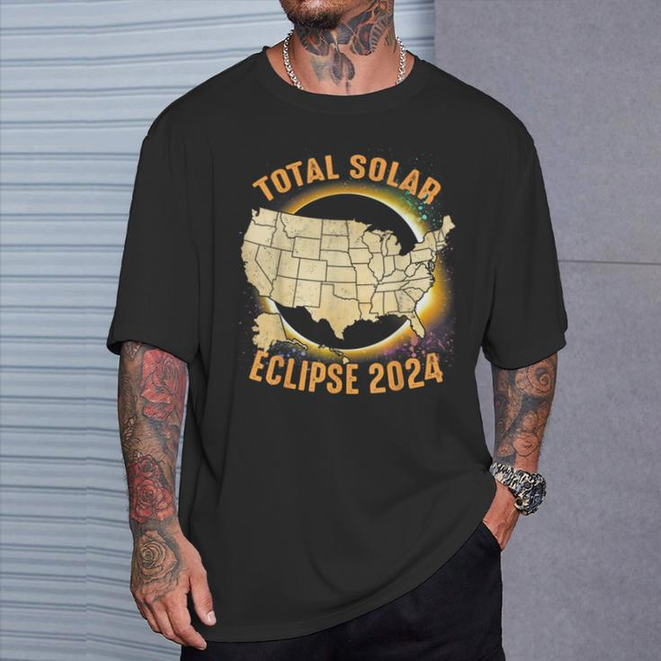 Total Solar Eclipse 2024 Totality Us Map Colorful T-Shirt Gifts for Him